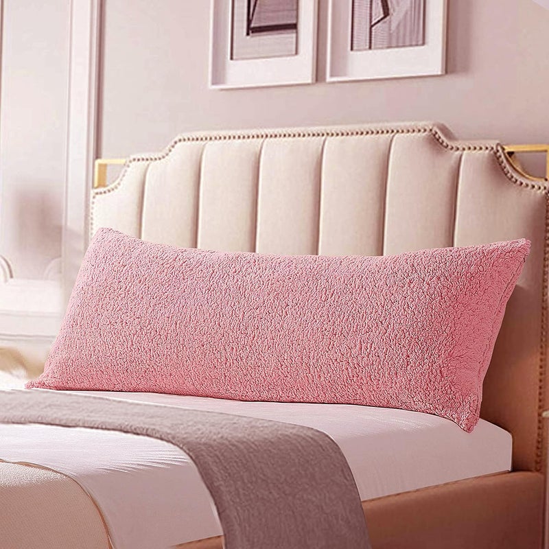 Reafort Ultra Soft Sherpa Body Pillow Cover/Case with Zipper Closure 21"x54" (21"x54" Body Pillow Cover, Pink) - Image 1